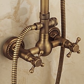 cheap Shower Faucets-Vintage Shower System Faucet Combo Set Ceramic Mixer Valve, 8 inch Brass Rainfall Shower Head Showerhead with Handheld Spray, Antique Wall Mounted Tub and Shower Kit Bathroom Bath