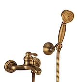 cheap Shower Faucets-Shower Faucet Set Handshower Included Vintage Style/Country Brass Mount Outside Ceramic Valve Bath Shower Mixer Taps/Single Handle/Yes/Single Handle Three Holes