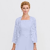 cheap Mother&#039;s Wraps-Mother&#039;s Wraps Bolero Coats / Jackets Elegant 3/4 Length Sleeve Floral Lace Wedding Guest Wraps With Lace For Fall Wedding Event Formal Party Spring &amp; Summer Only Wraps dress to impress 2025