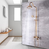 abordables Robinets de douche-robinet de douche, ensemble de système de douche - douchette incluse cascade extractible style vintage / pays montage en laiton antique à l&#039;extérieur vanne en céramique mitigeurs de bain douche