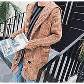 tanie męski sweter rozpinany-Męskie Sweter Sweter rozpinany Robić na drutach Długie Guzik Pasek Jednokolorowe Kaptur Elegancki Codzienny Odzież Zima Jesień Wino Khaki M L XL