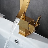 cheap Classical-Waterfall Bathroom Sink Mixer Faucet, 360 Rotating Basin Vessel Tap Single Handle Irregular Creative Design Brushed Nickel/Chrome/Matte Black/Golden Sink Tap with Hot and Cold Water Hose