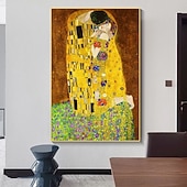cheap Famous Paintings-Christmas World Famous Painting Series 100% Hand Painted Gustav Klimt's kiss Abstract Oil Painting on Canvas Wall Pictures For Living Room Home Decor Gift