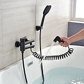 economico Rubinetti per vasca da bagno-Rubinetto per vasca da bagno a parete nero, rubinetto per bagno a 3 ugelli vasca da bagno miscelatore per vasca romana miscelatore in ottone con 2 spruzzatori spruzzatore per bidet