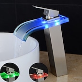 economico Classici-led miscelatore lavabo bagno rubinetto cascata beccuccio 3 temperatura colore, rubinetti vaso alto monocomando rubinetteria monoblocco monoforo bagno