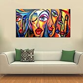 abordables Peintures portraits-Peinture à l&#039;huile Hang-peint Peint à la main Format Horizontal Personnage Pop Art Moderne Toile roulée (sans cadre)