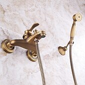 cheap Shower Faucets-Shower Faucet Set Handshower Included Vintage Style/Country Brass Mount Outside Ceramic Valve Bath Shower Mixer Taps/Single Handle/Yes/Single Handle Three Holes