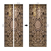 abordables Pegatinas para puertas-Pegatinas de puerta creativas autoadhesivas de puerta de hierro forjado dorado, pegatinas de pared impermeables decorativas diy para el hogar, 77*200cm para dormitorio y sala de estar