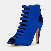 abordables Bottines-sandales à talons hauts à lanières bleues pour femmes - talons aiguilles à bout ouvert pour les fêtes et les occasions spéciales
