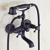 cheap Shower Faucets-Shower Faucet Set Brass with Bathtub Spout Shower System, 2 Knob Handle Telephone Style Heldhand Showerhand 1.5m Hose Wall Mounted Tap