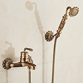cheap Bathtub Faucets-Bathtub Faucet - Retro Antique Brass Wall Installation Ceramic Valve Bath Shower Mixer Taps / Country / Single Handle / Yes / Rain Shower / Handshower Included