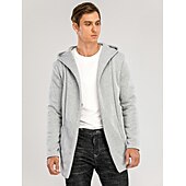 お買い得  カジュアルジャケット-男性用 フーディージャケット カジュアルジャケット デイリーウェア フード付き カジュアル ジャケット アウターウェア 平織り ブラック ホワイト ライトグレー