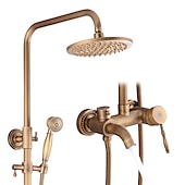 cheap Shower Faucets-Shower Faucet,Shower System Set Handshower Included pullout Waterfall Vintage Style/Country Brass Mount Outside Ceramic Valve Bath Shower Mixer Taps