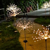 billige Landskapslys-solar fyrverkeri sti lys utendørs 2x 1x led stake lys for gangvei hage bakgård landskap dekorasjon 120leds fe julelys for hage gate gård plen nyttårsfest ip65 vanntett