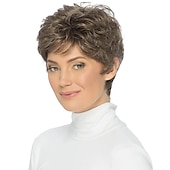 cheap Older Wigs-Synthetic Wig Wavy Short Brown Wigs Pixie Cut Wigs
