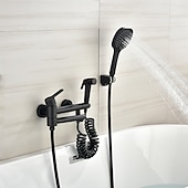 economico Rubinetti per vasca da bagno-Rubinetto per vasca da bagno a parete nero, rubinetto per bagno a 3 ugelli vasca da bagno miscelatore per vasca romana miscelatore in ottone con 2 spruzzatori spruzzatore per bidet