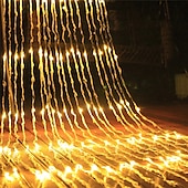 cheap Plug String Lights-1pc 3X3M IP44 Waterfall Curtain Led Fairy String Light Garland Water Flow Meteor Shower Rain Lights for Window Icicle Colorful Decor Lighting AC110V 120V 220V 230V 240V EU US Plug