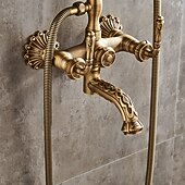 cheap Shower Faucets-Shower Faucet Set - Handshower Included pullout Vintage Style / Country Antique Brass Mount Outside Ceramic Valve Bath Shower Mixer Taps