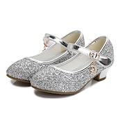 cheap Kids&#039; Princess Shoes-Girls&#039; Glitter Mary Jane Shoes - Sparkly Low Heel Dress Shoes with Strap and Charm for Parties and Special Occasions