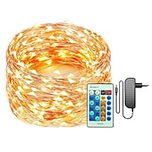 ieftine Conectat Electric-led zână șir lumini 50m-500 30m-300 20m-200 10m-100led-uri sârmă de cupru lumini cu telecomandă lumini de Crăciun lumini stelate reglabile pentru petrecere nuntă dormitor brad de Crăciun priză