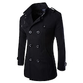 preiswerte Herren-Blazer &amp; -Anzüge-Herren-Wintermantel, Peacoat, zweireihig, Business-Casual, normal, schmale Passform, warm, einfarbig, Herbst, Langarm, dick, klassisch, Trenchcoat, Büro, tägliche Arbeit