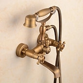 cheap Shower Faucets-Shower Faucet Set Brass with Bathtub Spout Shower System, 2 Knob Handle Telephone Style Heldhand Showerhand 1.5m Hose Wall Mounted Tap