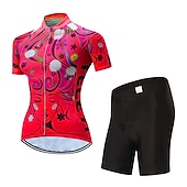 abordables Conjuntos de Ropa de Mujer-Mujer Maillot de Ciclismo con Culotte Manga Corta MTB Bicicleta Montaña Ciclismo Carretera Verano Primavera Otoño Amarillo Rosa Rojo Rayas Estampado Flores Botánica Flor Gracioso Bicicleta Filtro