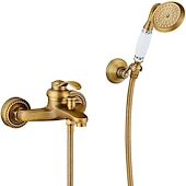 cheap Shower Faucets-Bathroom Shower Faucet Set, High Flow Vintage Style Wall Mounted Outside Antique Dual-Head Pull Out Shower Head with Handheld, Hot and Cold Water Switch Included