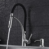 cheap Kitchen Faucets-Kitchen Faucet Set, Brush Nickel Single Handle One Hole Pull Out Centerset, Brass Kitchen Faucet with Supply Lines