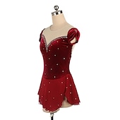 voordelige Schaatsjurken-Kunstschaatsjurk Dames Voor meisjes Schaatsen Jurken Outfits Bordeaux Marine Blauw Lapwerk Asymetrische zoom Netstof Spandex Hoge Elasticiteit Opleiding Wedstrijd Kunstschaatskleding Met de hand