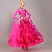 voordelige Ballroom danskleding-Ballroomdansen Kleding Borduurwerk Appliqués Kristallen / Bergkristallen Dames Opleiding Prestatie Lange mouw Organza Synthetische zijde