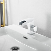 お買い得  クラシカル-浴室の流しの蛇口、導かれた滝の温度によって制御される 3 色の電気めっきされたセンターセットの単一のハンドル 1 つの穴の浴室の蛇口