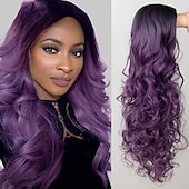 baratos Perucas Sintéticas-Perucas de Cosplay Onda Profunda Franja Lisa Peruca Longo A1 A2 A3 A4 A5 Cabelo Sintético Mulheres Clássico Moda Vermelho Preta