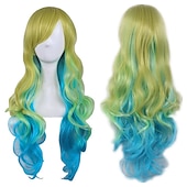 billige Filmkarakter parykker-cosplay parykk bølget midtdel parykk foto farge blanding rosa blå lilla blandet blå rosa a11 mørk brun / gylden blond syntetisk hår kvinners røde halloween parykker