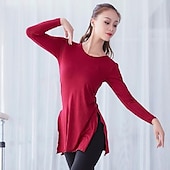 お買い得  バレエダンスウェア-バレエ 上着 スリット フリル ピュアカラー 女性用 性能 訓練 長袖 ハイウエスト モーダル