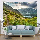 billige landskapsteppe-stor veggteppe kunst dekor teppe gardin hengende hjem soverom stue dekorasjon fjellandskap vakker innsjø polyester