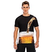 preiswerte 3D-T-Shirts-Herren Graphic 3D Bier T Shirt Tee Kurzarm T-Shirt 3D-Druck Rundhalsausschnitt Hemd Basic Komfortabel Groß und hoch Ausgehen Wochenende Oktoberfest Schwarz Rosa Rote Frühling Sommer Bekleidung