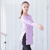 お買い得  バレエダンスウェア-バレエ 上着 スリット フリル ピュアカラー 女性用 性能 訓練 長袖 ハイウエスト モーダル