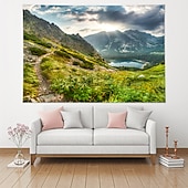 billige landskapsteppe-stor veggteppe kunst dekor teppe gardin hengende hjem soverom stue dekorasjon fjellandskap vakker innsjø polyester