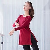 お買い得  バレエダンスウェア-バレエ 上着 スリット フリル ピュアカラー 女性用 性能 訓練 長袖 ハイウエスト モーダル