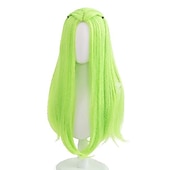 abordables Perruques de fête-Perruque cosplay 123 perruque ondulée au milieu 26 pouces vert fluorescent une couleur cheveux synthétiques 70 pouces design à la mode pour femmes perruques de carnaval noires