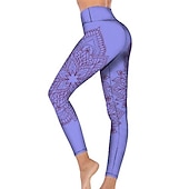 abordables polainas 3d-Mujer Pantalones de yoga Levantamiento de tope Control de barriga Alta cintura Entrenamiento de gimnasio Corriendo Aptitud física Mallas Leggings Leggings Estampado Mandala Geometría Azul Otoño