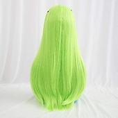 abordables Perruques de fête-Perruque cosplay 123 perruque ondulée au milieu 26 pouces vert fluorescent une couleur cheveux synthétiques 70 pouces design à la mode pour femmes perruques de carnaval noires