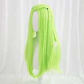 abordables Perruques de fête-Perruque cosplay 123 perruque ondulée au milieu 26 pouces vert fluorescent une couleur cheveux synthétiques 70 pouces design à la mode pour femmes perruques de carnaval noires