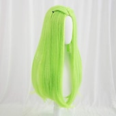 abordables Perruques de fête-Perruque cosplay 123 perruque ondulée au milieu 26 pouces vert fluorescent une couleur cheveux synthétiques 70 pouces design à la mode pour femmes perruques de carnaval noires