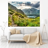 billige landskapsteppe-stor veggteppe kunst dekor teppe gardin hengende hjem soverom stue dekorasjon fjellandskap vakker innsjø polyester