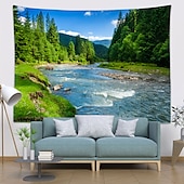 billiga landskap gobeläng-stor vägg gobeläng konst dekor filt gardin hängande hem sovrum vardagsrum dekoration sluttning gröna träd grönt gräs flod polyester