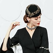 رخيصةأون فاسيناتور-قبعات صوف قبعة قلنسوة قبعة الدلو زفاف مناسب للبس اليومي عيد الحبّ الفالنتاين ، عيد الحب كوكتيل أغطية الرأس أنيق مع طباعة ليوبارد خوذة أغطية الرأس