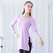 お買い得  バレエダンスウェア-バレエ 上着 スリット フリル ピュアカラー 女性用 性能 訓練 長袖 ハイウエスト モーダル