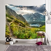billige landskapsteppe-stor veggteppe kunst dekor teppe gardin hengende hjem soverom stue dekorasjon fjellandskap vakker innsjø polyester